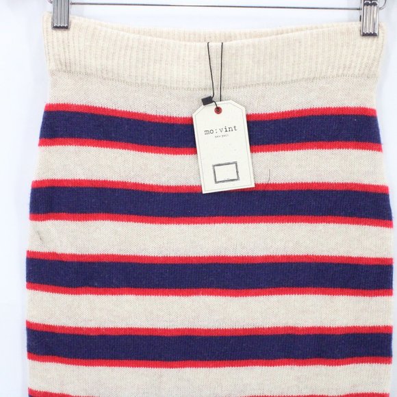 Mo:vint Pencil Skirt Womens Beige Striped Knit Stretch Small S New With Tags - Picture 3 of 9